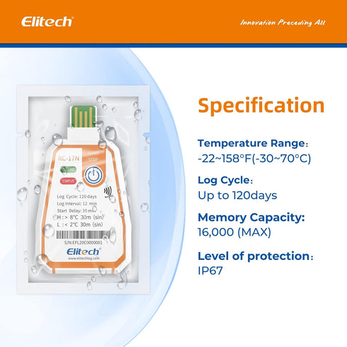 Elitech RC-17N NFC Disposable USB Temperature Data Logger with PDF Report and Light Indicator