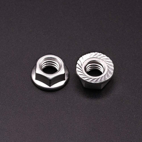 100-Pack M5-0.8mm Stainless Steel Serrated Flange Hex Nuts, SAE Flange Collar, Bright Finish, Anti-Rust Industrial