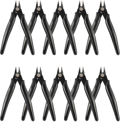 YaeCCC 10 Pack Wire Cutters - Black Diagonal Cutting Pliers for Electronic, Model, Jewelry Making