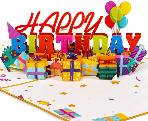 Paper Love Happy Birthday Pop Up Card, 5" x 7" Cover for Adults and Kids, Includes Envelope and Note Tag