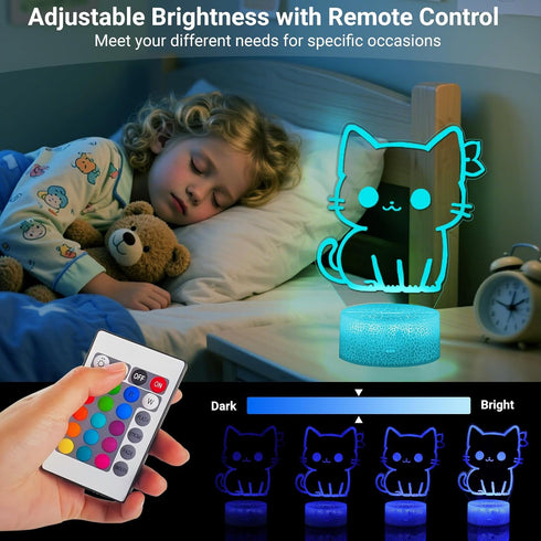 Glowix 16 Dimmable Cat Night Light, Cute Night Light, Color Change Decor Lamp, Touch & Remote Control Sleep Light, Kids