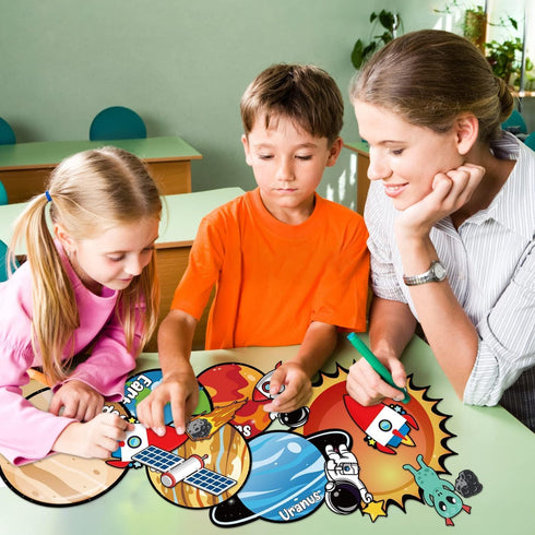 BeYumi 63pcs Back to School Outer Space Cutouts, Planet Rocket Themed Party Supplies, Classroom Decoration