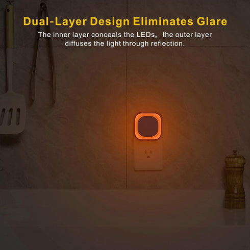 YUNLEX 4 Pack 3-Level Dimmer, Amber Night Light, Dusk to Dawn Sensor, Warm Glare-Free Reflected Glow, Auto On/Off