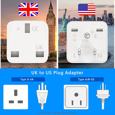 UK to US plug adapter, OFOAEEA 2 Pack UK to US America Plug Adapter, UK Plug Adapter to USA Converter, Converts All Type G Plugs from United Kingdom Singapore Malaysia UAE Ireland Malta Hongkong