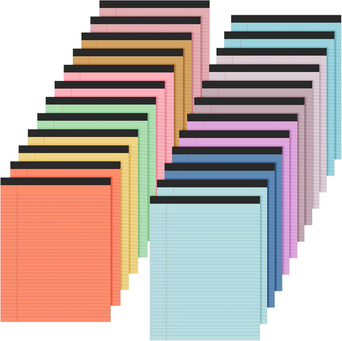 Fuutreo 24 Pcs 8.5'' x 11'' Colored Legal Pad Writing Pads Narrow Ruled 50 Sheets Per Notepad Micro Perforated Writing