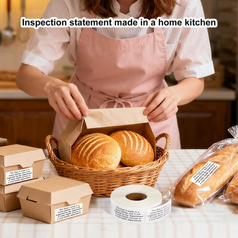 Goktvai 500pcs 2x1in Packaging Cottage Food Law Labels Stickers, Square Thermal Printed Adhesive Baked Bread Jam Jar