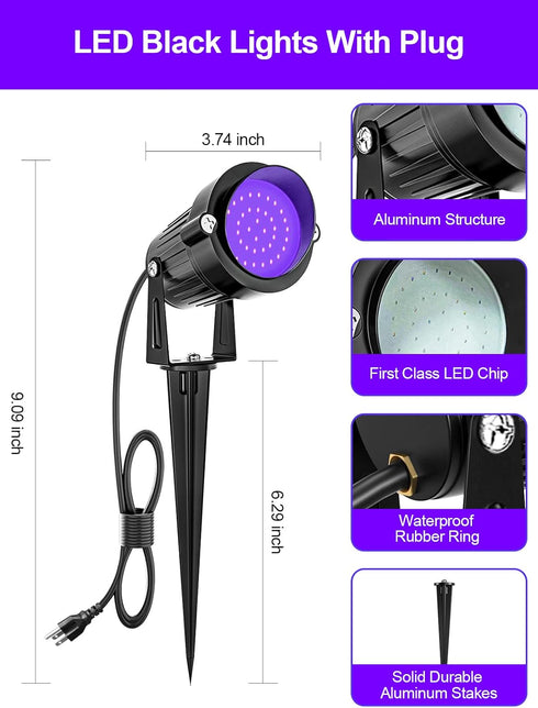 ZUCKEO 15W Halloween Black Light Spotlight, Waterproof LED Blacklight for Glow Party, Body Paint, Yard Garden Decor