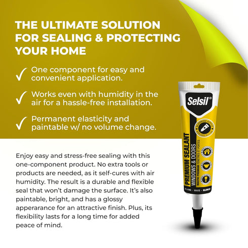 Selsil Siliconized Super Acrylic Latex Sealant, White Caulking for Indoor & Outdoor, 5.5 oz (160 ml)