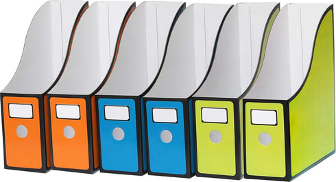 Simple Houseware 6-Pack Magazine File Holder Box - Foldable Cardboard Organizer with Label Slot, Multicolor