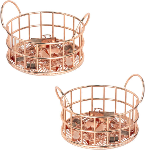 Rose Gold Binder Clip Holder, Mesh Desk Accessories, Small Office Supplies Organizer for School and Home (2PCS)