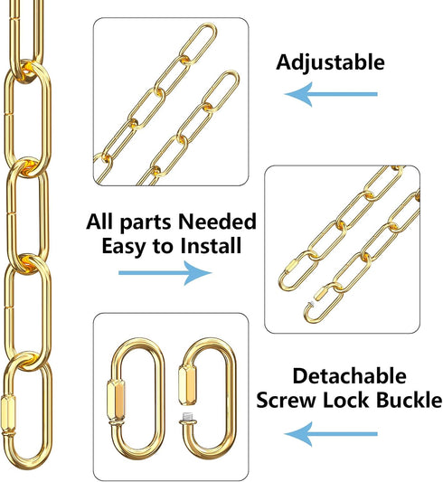 6 6 66 1 garini Feet Gold Light Fixture Chain Feet, Adjustable Metal Pendant Chandelier Chain Extension with Detachable