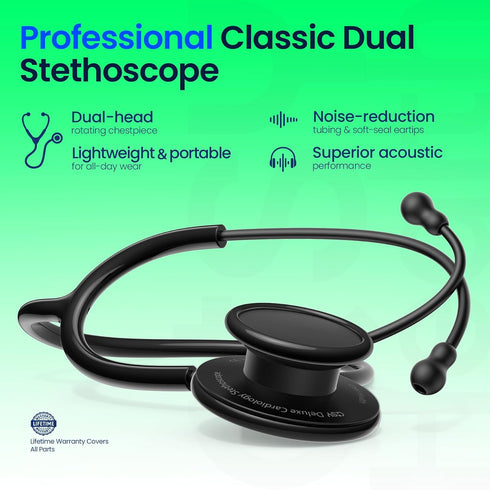 Lightweight Stethoscope, Dual-Frequency Diaphragm, Bell & Diaphragm & Pediatric Diaphragm, Noise-Reducing Silicone Ear