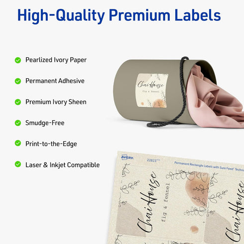 Avery Printable Blank Rectangle Labels, 3" x 3.75", Pearlized Ivory, 48 Labels (22823)