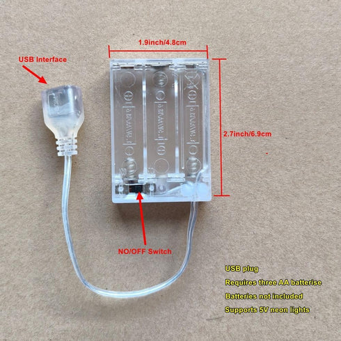DENGJIANHD Pack Sign,5V Connection,3AA (3AA-Transparent) Portable USB Battery for LED Neon Power Supply with USB