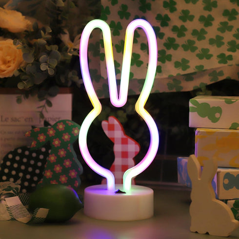 Welpurch Bunny Shape LED Neon Signs, Colorful Rainbow Rabbit Neon Lights USB/Battery Powered