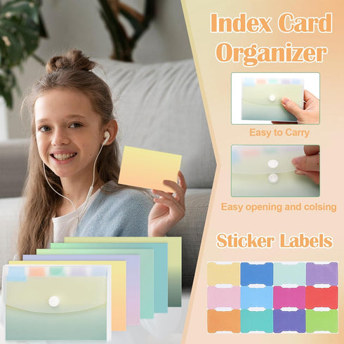 SKLENICE 100pcs 3x5 inch Gradient Blank Index Cards with Sticker Labels in Clear Plastic Index Card Holder