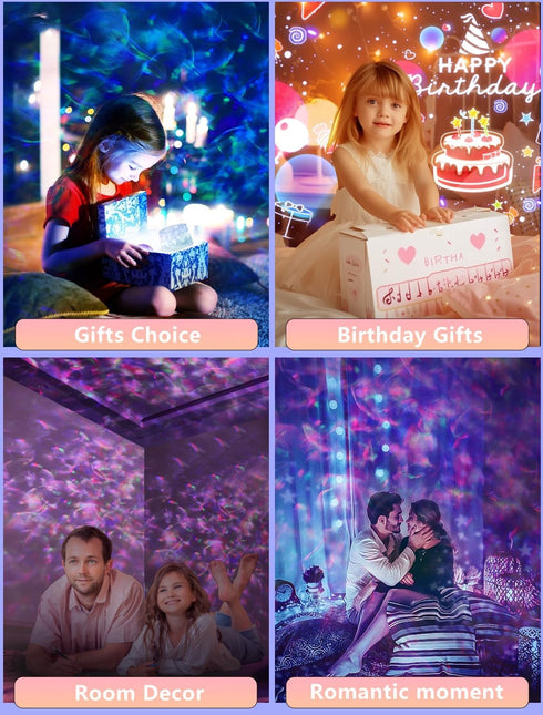 10 6 360 Ocean Wave Projector Night Light for Kids Bedroom - Color Ocean Waves + Films, Rotation Timer for Kids, Baby