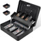 Cash Box with Key Lock on Top, 11.8L x 9.5W x 3.5H Inches, Durable Black Metal Money Box with Tray & 4 Bill Slots