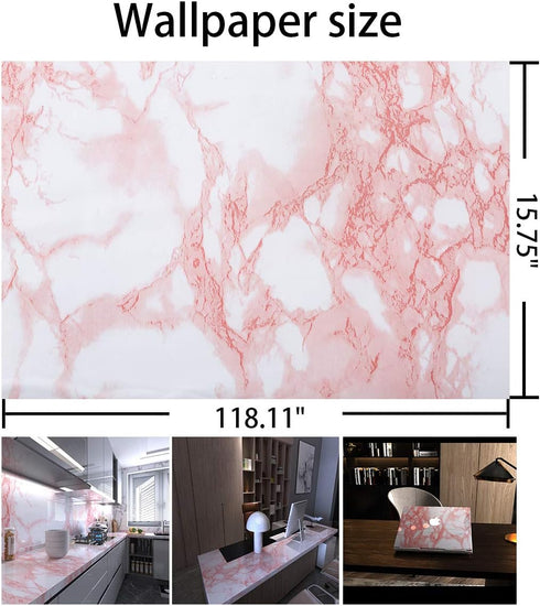 Marble Paper Granite Pink/White Roll Peel and Stick Wallpaper for Kitchen Countertop, Cabinet, Shelf, Waterproof