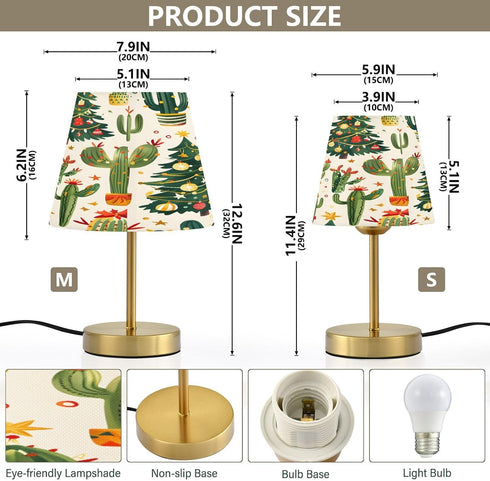 (Bulb Included),7.9x12.6in Table Lamp Christmas Cactus Trees Pattern Desk Lamp with Fabric Shade Tablelamp for Bedroom