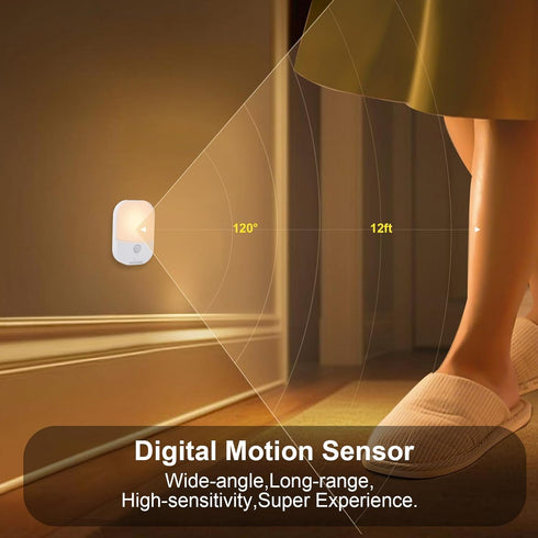 Hiwrolat Dimmable 2 Pack Motion Sensor Night Light, LED Warm White Type-C Rechargeable Battery, for Hallway, Bathroom