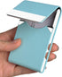 JuneLsy Professional Business Card Holder Case, PU Leather Metal Name Card Holder for Men & Women (Light Blue)