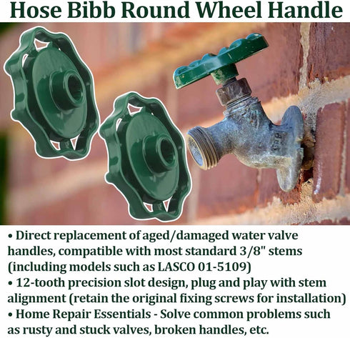 1172065 01-5109, 3/8" (12 Outdoor Faucet Handle Compatible with LASCO Hose Bib Handle Fits Most Shaft Silicone Stems