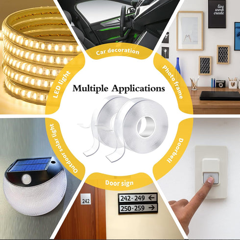 KUSUFEFI Heavy Duty Double Sided Adhesive Tape, 2 Rolls Total 20FT, Clear Removable Poster Tape for Home and Office