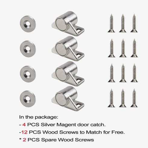 ZFBB 4 Pack Magnetic Cabinet Door Catch with Magnets for Kitchen Closet Door Closing (Silver)