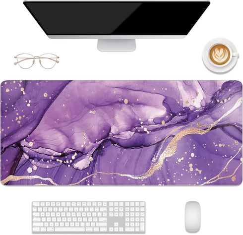 Desk Mat, Large Mouse Pad, 32" x 12" XXL Extended Gaming Mousepad, Desktop Decor Desk Pad, Cute Men Women Office Supplies and Accessories, XL Mouse Pad for Laptop & Keyboard, Purple Marble by Niniubye