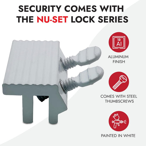 NU-SET Sliding Window Lock, Double Thumb Screw Window Lock for Home Security, White
