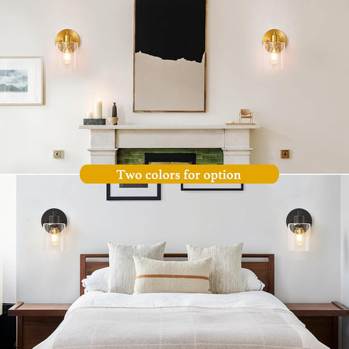 (2PACK) Brushed Gold Wall Sconce, Gold Vanity Light Modernbathroom Light fixtures with Clear Glass Shade Entrance Lamp