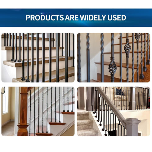 Stair Balusters Iron Baluster Shoes with Screw for 1/2" Square Balusters, Satin Black, 12 Pcs, Copper Wrought Iron