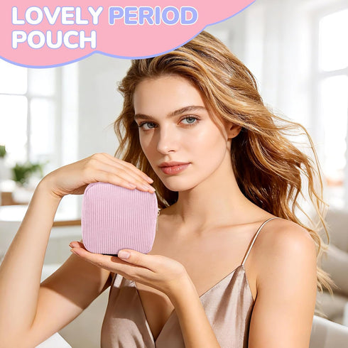 SIDESUGAR Corduroy Period Pouch Small Discreet Period Bag Sanitary Napkin Storage Bag Cute Menstrual Pad Pouch Tampon