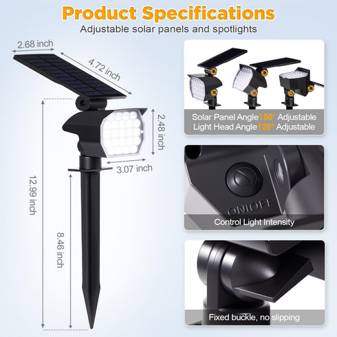 Generic 23 2 Pack 20Hrs, 3 LED Solar Spot Lights Outdoor Waterproof, Solar Lights UP to Brightness Levels Spotlight
