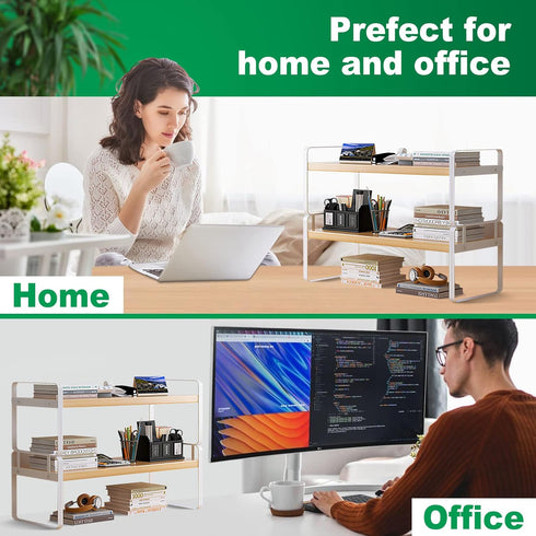 YGYQZ Wood Office Desk Shelf Organizer, Cute Dresser Top Storage Rack, Aesthetic Bookshelf for Women, Men, Kids