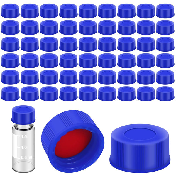 Blue Solid Polypropylene Cap, Red Silicone Septa with Ribbed Thread Screw Cap, Accessory for 1.5ml HPLC