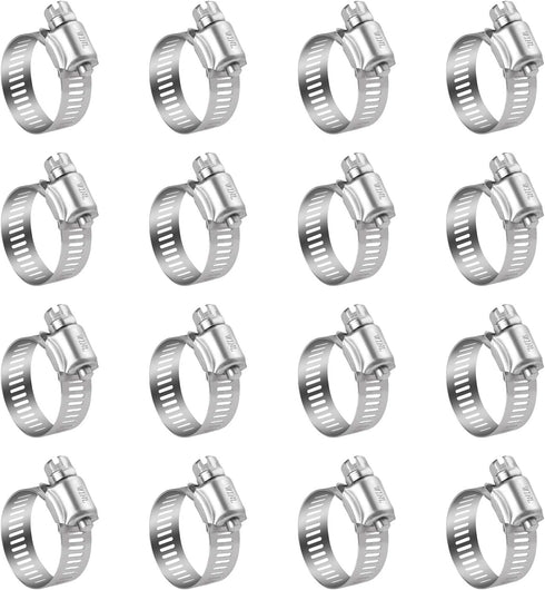 WINL Stainless Steel Hose Clamps - 16 Pack Worm Gear Drive Clamps for Automotive Plumbing, 1/2 to 1-1/16 Inch