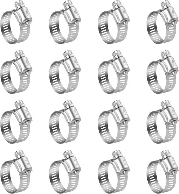 WINL Stainless Steel Hose Clamps - 16 Pack Worm Gear Drive Clamps for Automotive Plumbing, 1/2 to 1-1/16 Inch