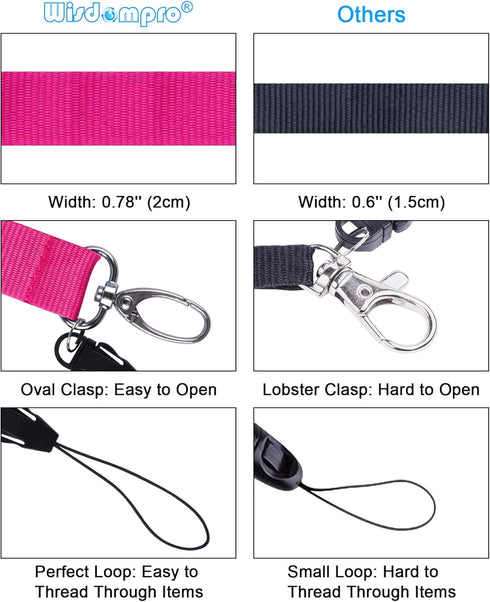 Wisdompro Office Lanyard, 5pcs 23 inch Polyester Neck Strap with Oval Clasp for ID Badges, Keys, Phones - Hot Pink