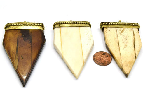 Bone Arrow Pendant | Flat Pointed Arrow Shaped Natural Ox Bone Pendant | Focal Pendant with Dotted Gold Cap | Light