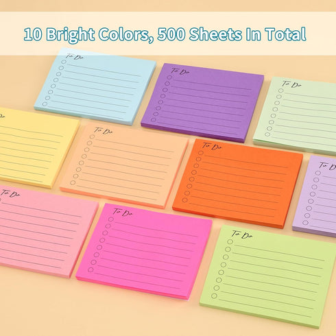 EOOUT 10 Pack Lined Sticky Notes, 3"x4", 500 Sheets, To Do List Notepad, Sticky Notes with Lines for Office, School