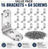 FZSFVAQ 16PCS 64 90 Set, Stainless Steel L Brackets with Screws, Degree Right Angle Corner Brace Metal Corner Brackets