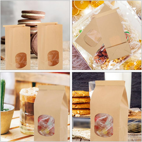 50pcs Packaging Small Bread Bags with Window Kraft Paper Baking Toast Pouches Food-grade Paper Bread Bags for Bakery