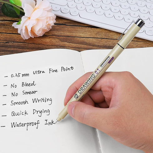 Extra Fine Point Writing Pens: 6 Black Ultra Thin 0.25mm No Bleed Gel Felt Ink Markers for Bible Journaling