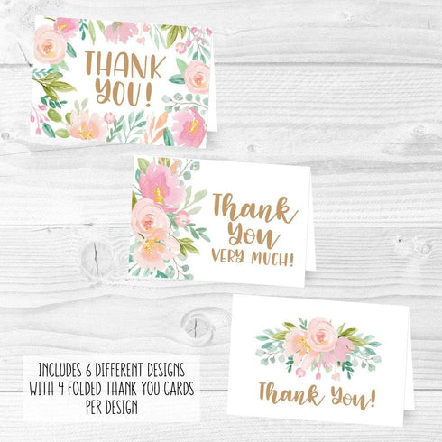Hadley Designs 24 Floral Thank You Cards with Envelopes - Bulk Wedding Appreciation Notes Set for Graduation, Bridal