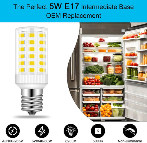 Refrigerator Bulb Kei d28k 4w Kel 2812 Freezer Bulb Kei D28m Kel 2815 ac100-265v 3.8w Refrigerator Light Bulb 5304517886 Replacement E17 Intermediate Base Fridge LED Lamp, White, Pack of 1 by TZLONMFG