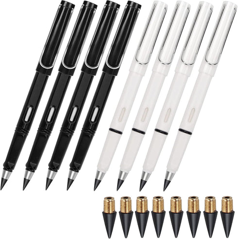 Everlasting Inkless Pencil Set, 8Pcs with Eraser and 8 Pcs Replaceable Nibs