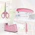 Office Stationery Set - 4 Piece Desk Accessory Kit with Stapler, Tape Dispenser, Pens, Scissors (Pink)