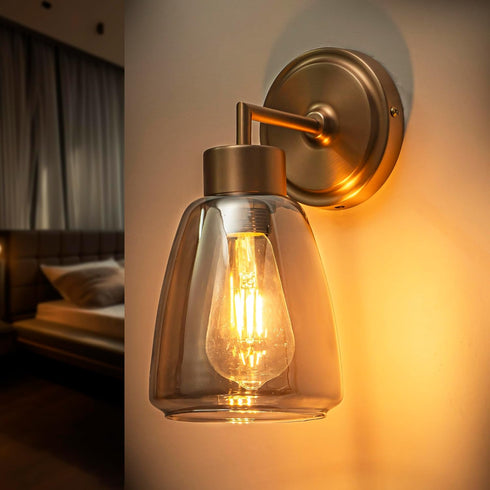 Kasiqilight 6 Inch Flush Mount Wall Sconce Smoked Grey Retro Vanity Light with Clear Glass Shade Hardwired Bathroom